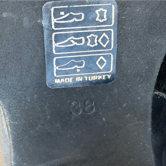 Bueno Black Soft Leather Black & Blue Striped Block Heel Ankle Booties - Picture 14 of 16